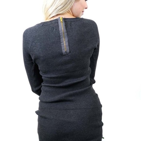 BESTOW Black Crew Neck Long Sleeve Rib Knit Sweater Tunic, M - Picture 5 of 8